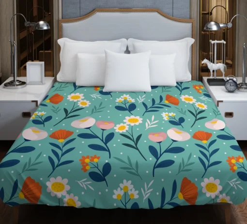 Organic Flat Pressed Flowers Pattern Duvet Cover