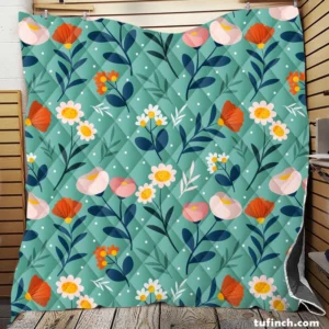 Organic Flat Pressed Flowers Pattern Quilt Blanket