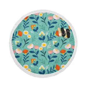 Organic Flat Pressed Flowers Pattern Round Beach Towel