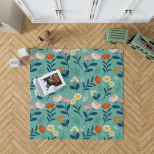 Organic Flat Pressed Flowers Pattern Rug