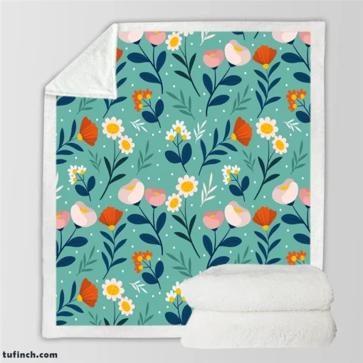 Organic Flat Pressed Flowers Pattern Sherpa Fleece Blanket