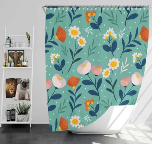 Organic Flat Pressed Flowers Pattern Shower Curtain