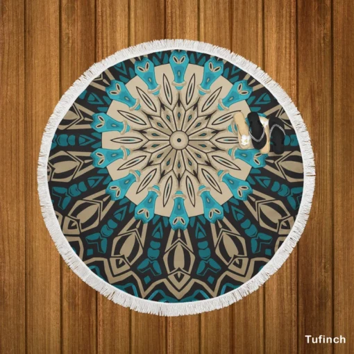 Oriental Mandala Ornament Pattern Round Beach Towel