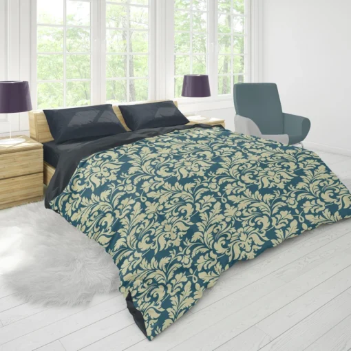 Pacific Sea Teal Damask Design Duvet Cover 1