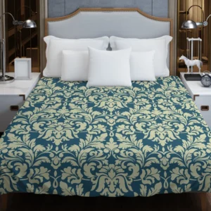 Pacific Sea Teal Damask Design Duvet Cover