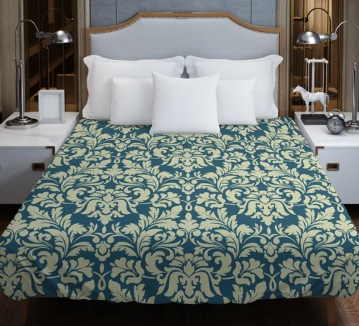 Pacific Sea Teal Damask Design Duvet Cover