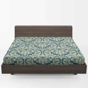 Pacific Sea Teal Damask Design Fitted Sheet 1