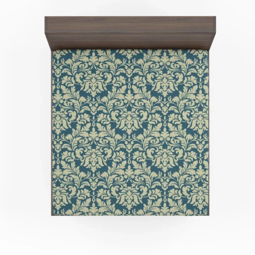 Pacific Sea Teal Damask Design Fitted Sheet