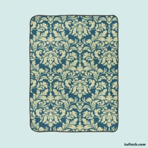 Pacific Sea Teal Damask Design Fleece Blanket 1