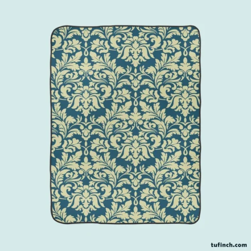 Pacific Sea Teal Damask Design Fleece Blanket 1