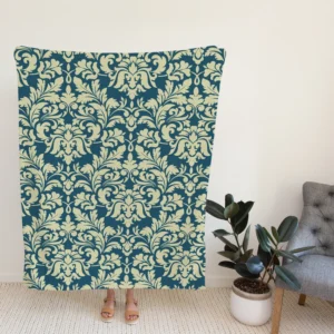 Pacific Sea Teal Damask Design Fleece Blanket