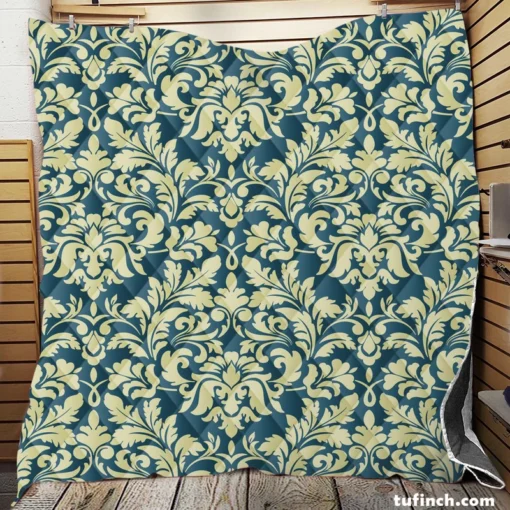 Pacific Sea Teal Damask Design Quilt Blanket