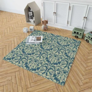 Pacific Sea Teal Damask Design Rug 1