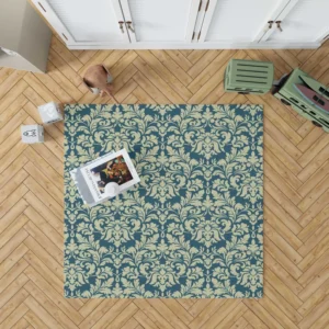 Pacific Sea Teal Damask Design Rug