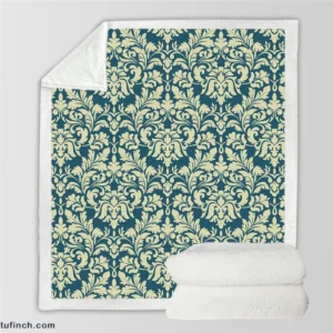 Pacific Sea Teal Damask Design Sherpa Fleece Blanket