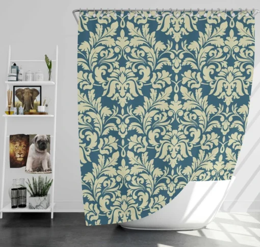 Pacific Sea Teal Damask Design Shower Curtain