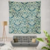 Pacific Sea Teal Damask Design Wall Tapestry