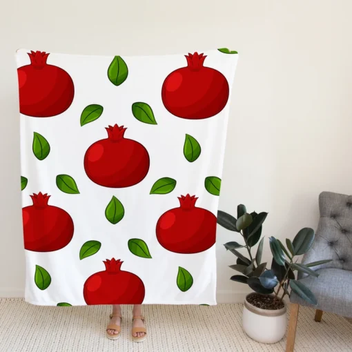 Painted Red Pomegranate Design Fleece Blanket