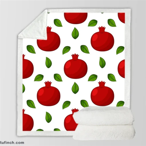 Painted Red Pomegranate Design Sherpa Fleece Blanket