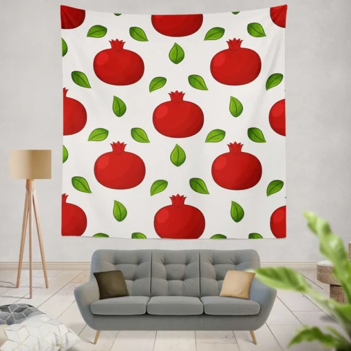 Painted Red Pomegranate Design Wall Tapestry