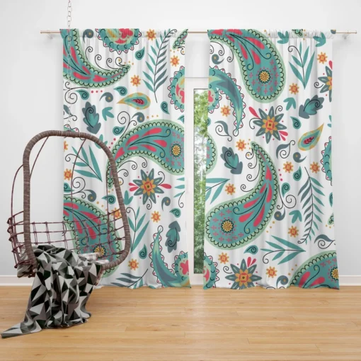 Paisley Floral Indian Folk Art Pattern Curtain