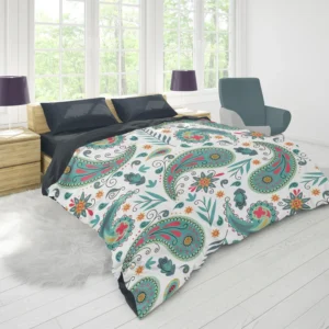 Paisley Floral Indian Folk Art Pattern Duvet Cover 1