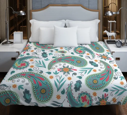 Paisley Floral Indian Folk Art Pattern Duvet Cover