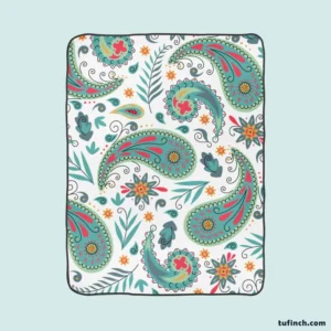 Paisley Floral Indian Folk Art Pattern Fleece Blanket 1