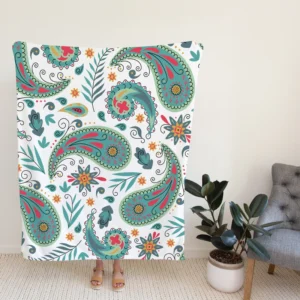 Paisley Floral Indian Folk Art Pattern Fleece Blanket