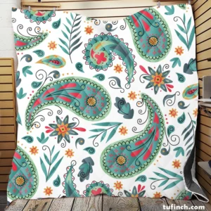 Paisley Floral Indian Folk Art Pattern Quilt Blanket