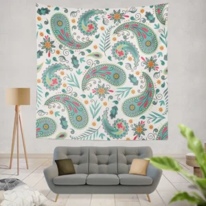 Paisley Floral Indian Folk Art Pattern Wall Tapestry