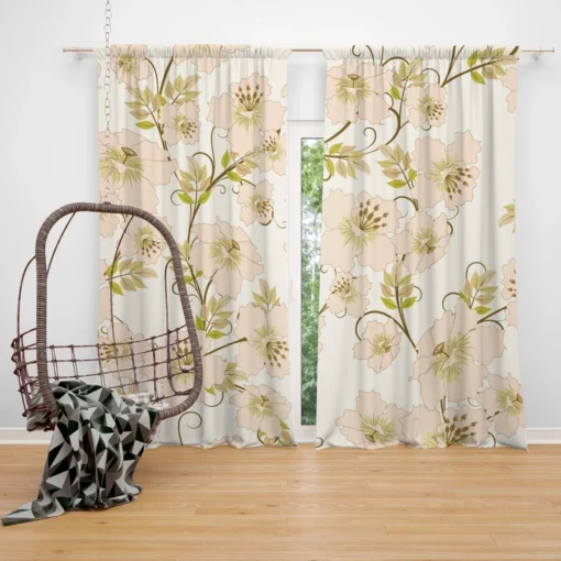 Pale Pink Flowers Spring Design Curtain