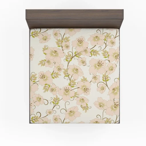 Pale Pink Flowers Spring Design Fitted Sheet