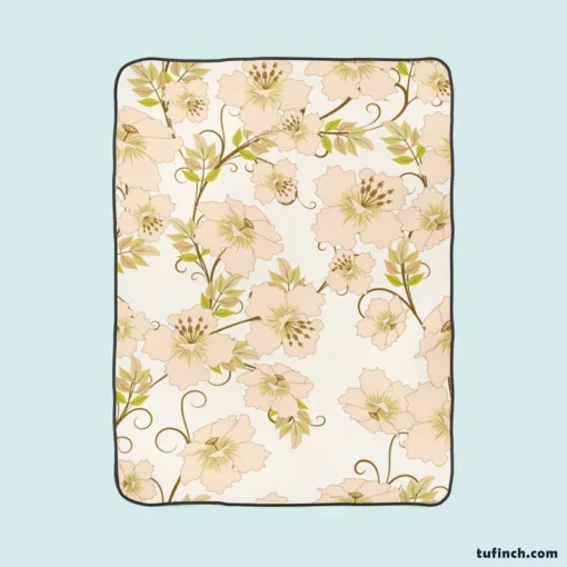 Pale Pink Flowers Spring Design Fleece Blanket 1