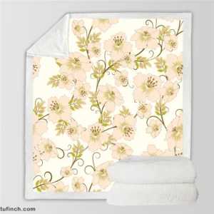 Pale Pink Flowers Spring Design Sherpa Fleece Blanket