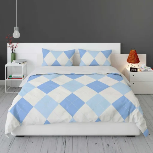 Pale Sky Blue Light Cornflower Blue Argyle Bedding Set 1