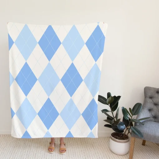 Pale Sky Blue Light Cornflower Blue Argyle Fleece Blanket