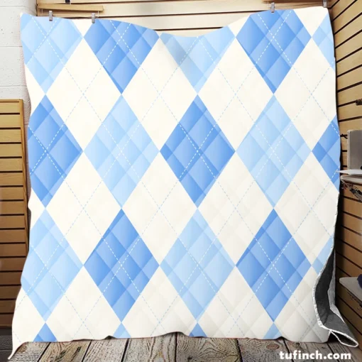 Pale Sky Blue Light Cornflower Blue Argyle Quilt Blanket