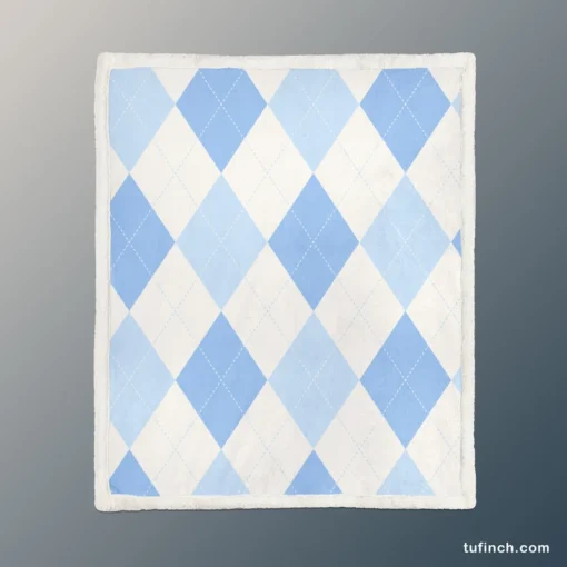 Pale Sky Blue Light Cornflower Blue Argyle Sherpa Fleece Blanket 1