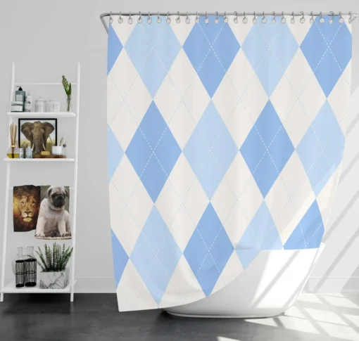 Pale Sky Blue Light Cornflower Blue Argyle Shower Curtain