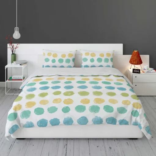 Pastel Color Yellow Blue Green Polka Pattern Bedding Set 1