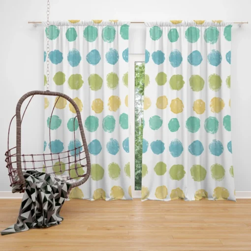 Pastel Color Yellow Blue Green Polka Pattern Curtain