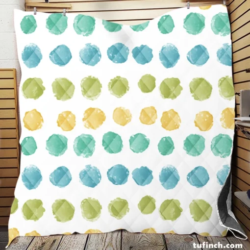 Pastel Color Yellow Blue Green Polka Pattern Quilt Blanket