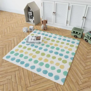 Pastel Color Yellow Blue Green Polka Pattern Rug 1