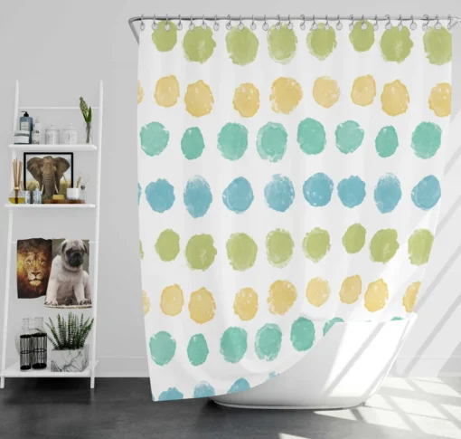 Pastel Color Yellow Blue Green Polka Pattern Shower Curtain