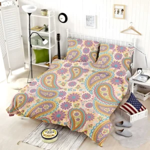 Pastel Colored Floral Paisley Design Bedding Set