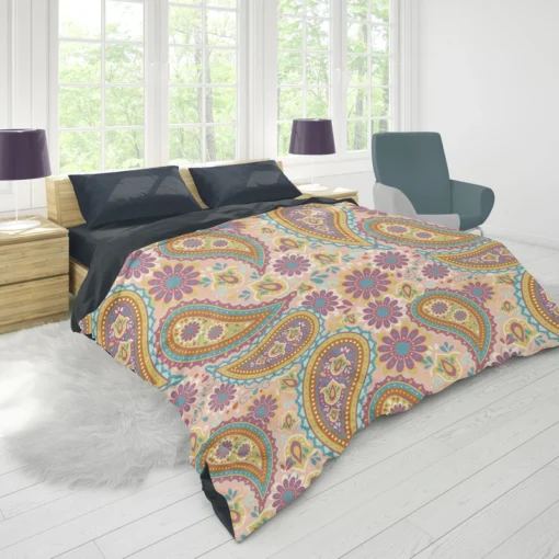 Pastel Colored Floral Paisley Design Duvet Cover 1