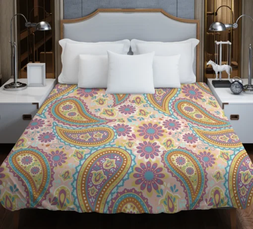 Pastel Colored Floral Paisley Design Duvet Cover