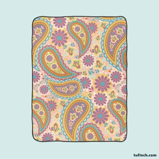 Pastel Colored Floral Paisley Design Fleece Blanket 1