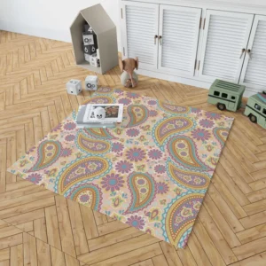 Pastel Colored Floral Paisley Design Rug 1